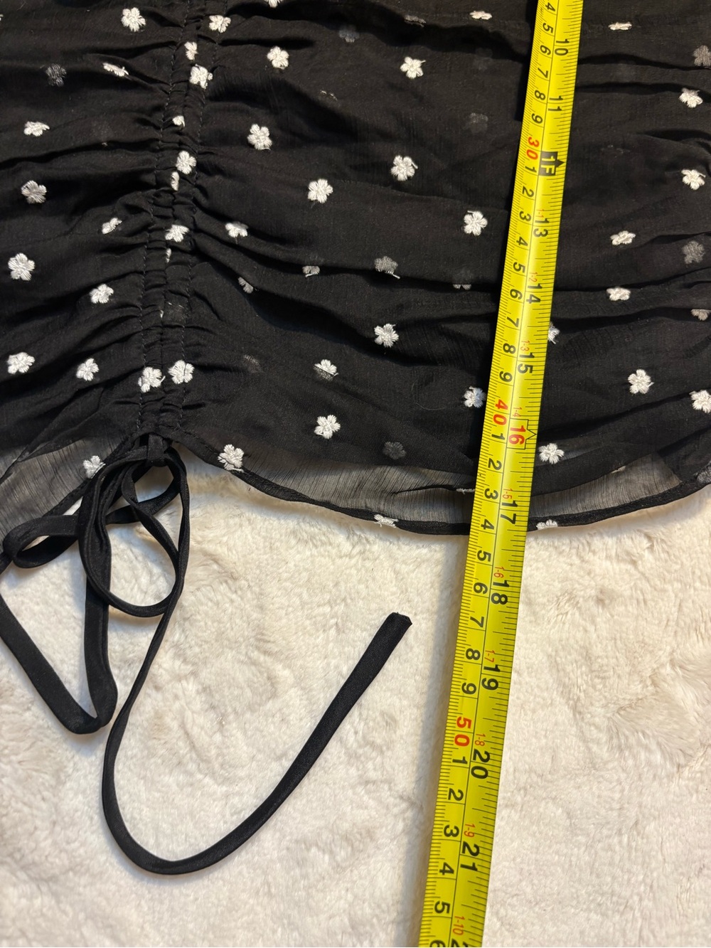 NWT Wayf Blouse XS Black White Floral Ruched Sheer Long-Sleeve Ruffle Crop Top - Picture 15 of 16